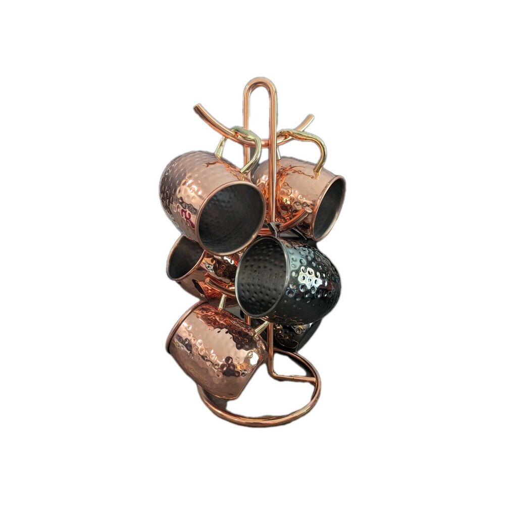 Lot of 4 Copper‎ Moscow Mule Hammered Style And Three Stainless Steel W/ Stand